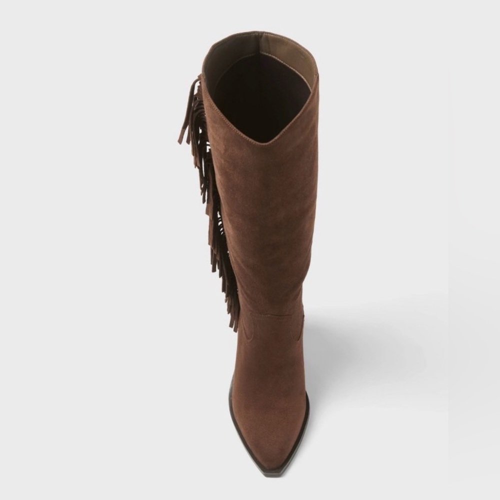 Women's Chocolate Brown Fringe Knee-High Western Cowboy Boots Memory Foam Insole - Picture 3 of 3